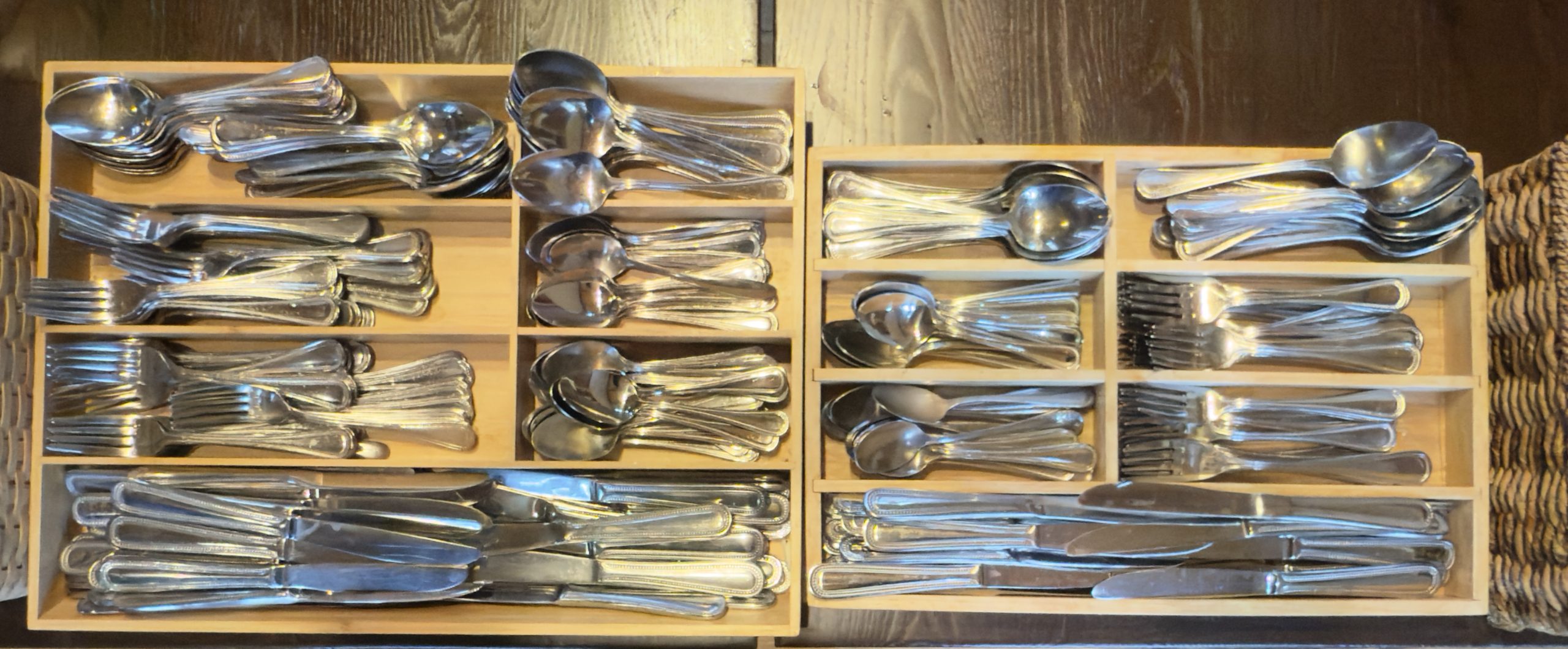 Silverware in trays at the Garrison Institute buffet table